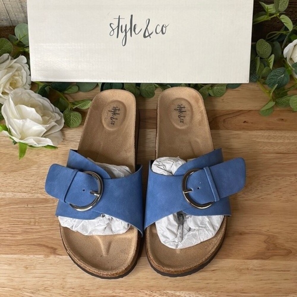 Style & Co Blue  Elisaa Buckled Flat Sandals 8.5M